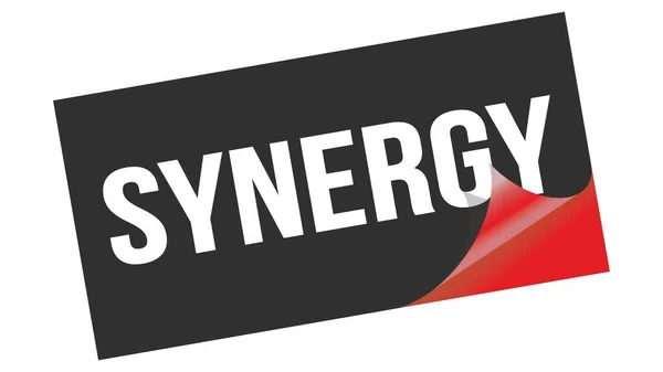 Synergy Szöveg Fekete Piros Matricás Bélyegzővel — Stock Fotó