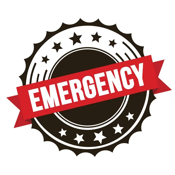 緊急テキストOn赤茶色のリボンバッジスタンプ — ストック写真