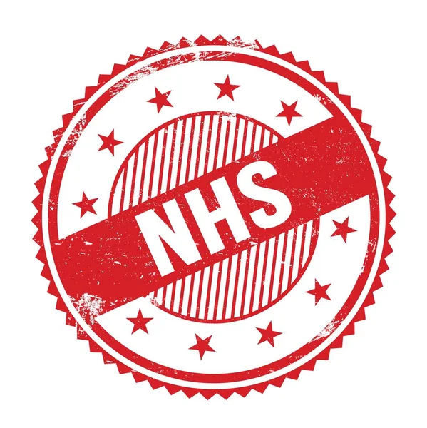Kırmızı grungy zig zag kenarlıklarına yazılmış NHS metni yuvarlak pul.