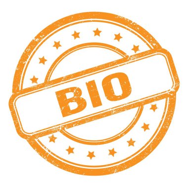 Turuncu grungy vintage lastik damgalı BIO metni.
