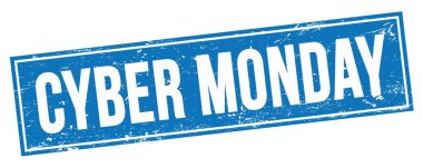 CYBER Pazartesi metin üzerinde mavi grungy dikdörtgen mühür işareti.