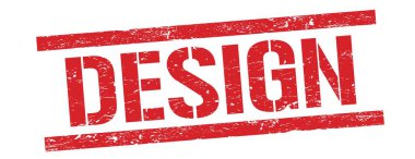Kırmızı grungy dikdörtgen damga işareti üzerinde DESIGN metni.