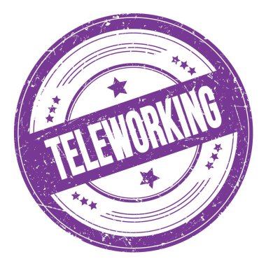 Menekşe çivit üzerine TELEKLEME metin yuvarlak kirli doku damgası.