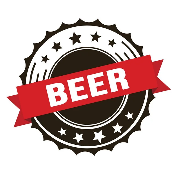 Beer Tekst Rood Bruin Lint Badge Stempel — Stockfoto