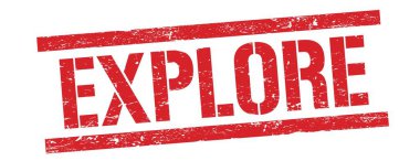 Kırmızı grungy dikdörtgen mühür işareti üzerinde ExPLORE metin.