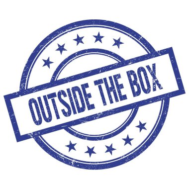 DÜŞÜNCÜ Mavi yuvarlak vintage kauçuk damga üzerine yazılmış kutu metni.