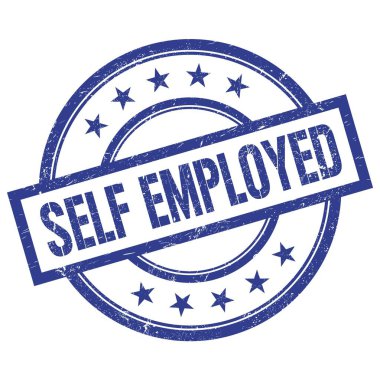 SELF EMPLOYED metin mavi yuvarlak vintage kauçuk damga üzerine yazılmış.