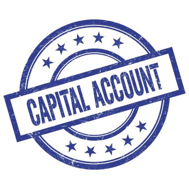Mavi yuvarlak vintage kauçuk damga üzerine yazılmış CAPITAL ACCOUNT metin.