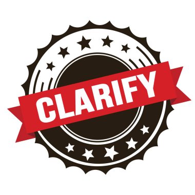 Kırmızı kahverengi kurdele damgalı CLARIFY metni.