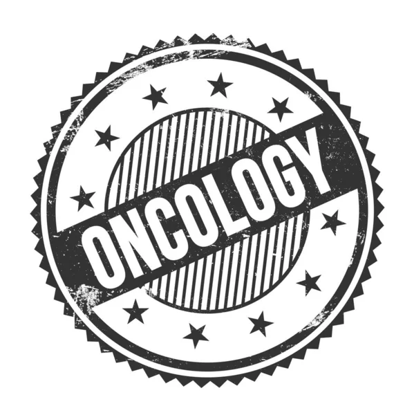 ONCOLOGY text written on black grungy zig zag borders round stamp.