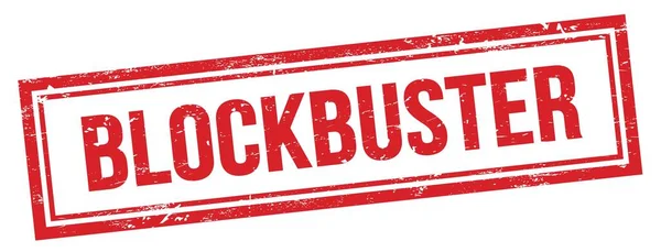 Blockbuster Text Röd Grungy Vintage Rektangel Stämpel — Stockfoto