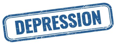 Mavi grungy vintage dikdörtgen damgalı depresif metin.