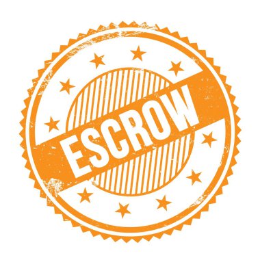 ESCROW metni turuncu grungy zig zag kenarları yuvarlak pul üzerine yazılmış.