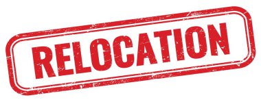 Kırmızı grungy dikdörtgen damgalı RElokasyon metni.