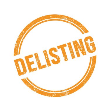 Turuncu grungy vintage yuvarlak pulla yazılmış DELISTING metin.