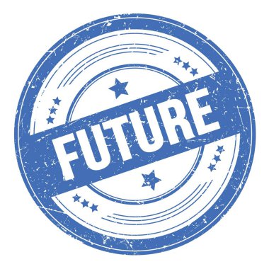 Mavi yuvarlak grungy doku damgası üzerine gelecek metin.