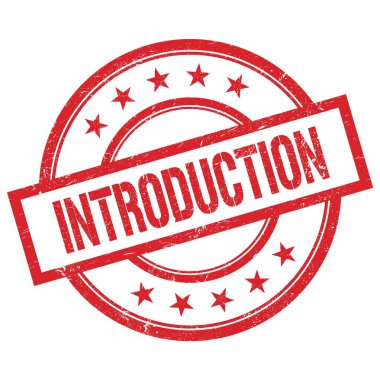 INTRODUCTION kırmızı yuvarlak kauçuk mühür üzerine yazılmış metin.