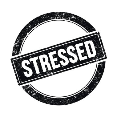 Siyah grungy yuvarlak vintage pulu üzerinde STRESED metin.