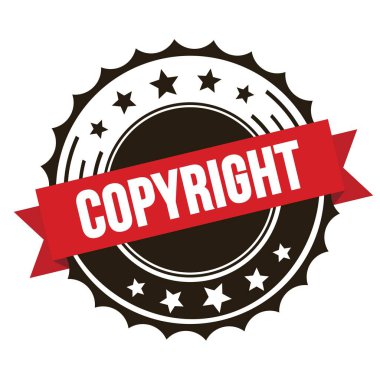 Kırmızı kahverengi rozet damgasında COPYRight metni.