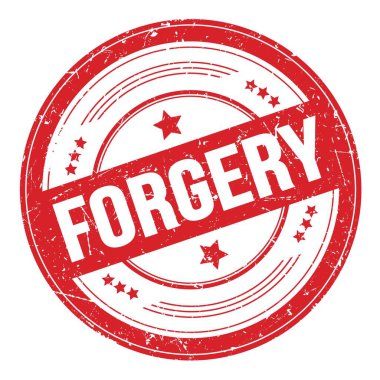Kırmızı yuvarlak grungy desen damgası üzerine ForGERY metin.