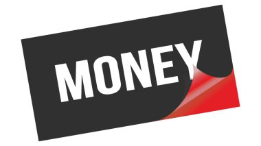 Siyah kırmızı etiket damgasında para metni.