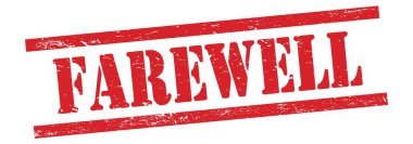 Kırmızı grungy vintage kauçuk damga üzerine veda metni.