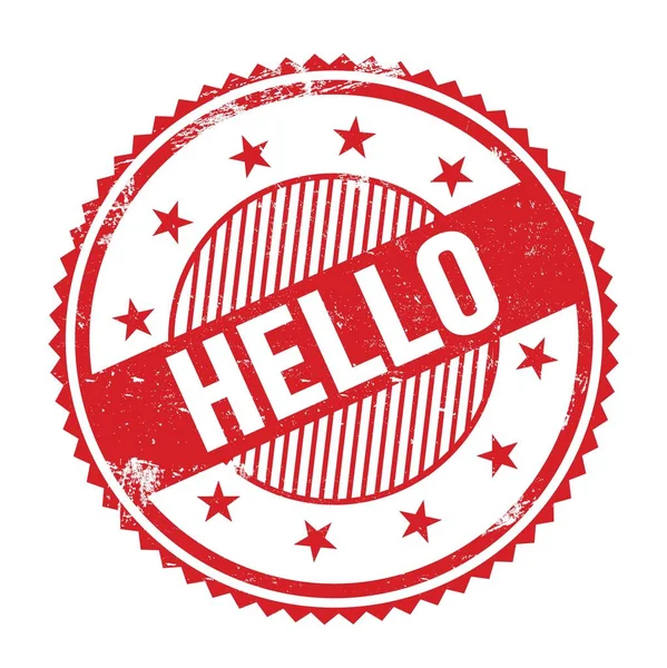 Hello Text Written Red Grungy Zig Zag Border Stamp — 图库照片
