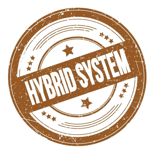 Kahverengi yuvarlak, grungy doku damgası üzerine HYBRID SİSTEM metin.