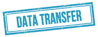 Mavi grungy vintage dikdörtgen damgalı DATA TRANSFER metni.