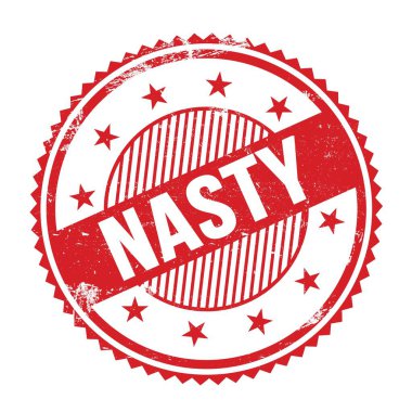 Kırmızı grungy zig zag kenarları yuvarlak mühür üzerine yazılmış edepsiz metin.