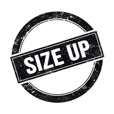 Siyah grungy yuvarlak vintage pul üzerine SIZE UP metin.