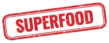 Kırmızı grungy dikdörtgen damgalı SUPERFOOD metni.