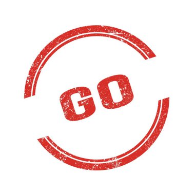 GO metni kırmızı grungy vintage yuvarlak pul üzerine yazılmış.