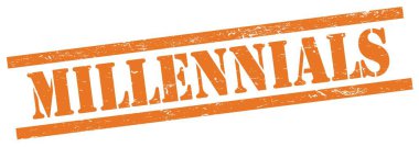 Turuncu grungy dikdörtgen vintage damgalı MILLENNIALS metni.