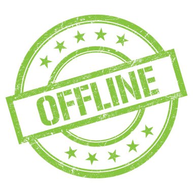 Yeşil yuvarlak vintage kauçuk damgalı OFFLINE metni.