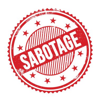 Kırmızı grungy zig zag kenarları yuvarlak damgalı SABOTAGE metin.
