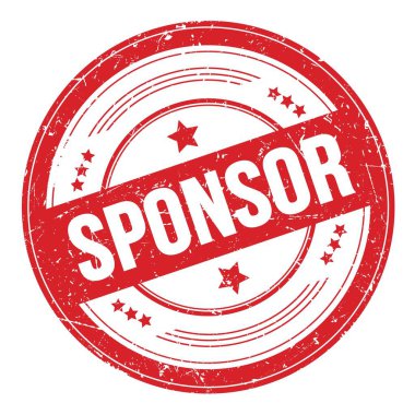 Kırmızı yuvarlak grungy desen damgalı SPONSOR metin.