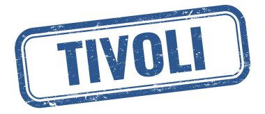 Mavi grungy vintage dikdörtgen damgalı TIVOLI metin.