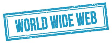 Mavi grungy vintage dikdörtgen damgalı DÜNYA WIDE Ağ metni.