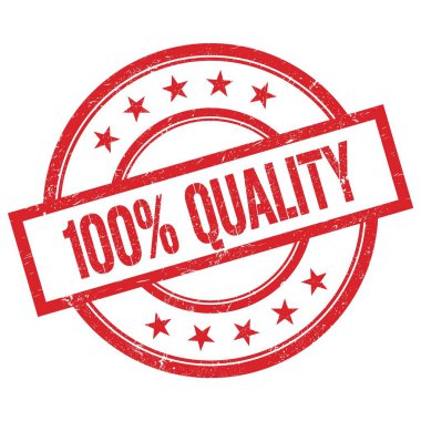Kırmızı yuvarlak lastik damga üzerine yazılmış% 100 nicelik metni.