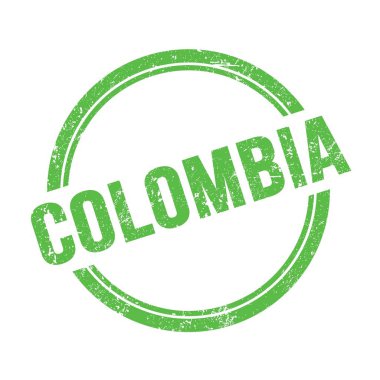 Yeşil grungy vintage yuvarlak pulla yazılmış COLOMBIA metni.