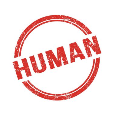 Kırmızı grungy vintage yuvarlak damga üzerine yazılmış HUMAN metni.