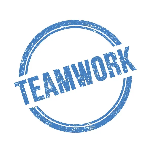 Teamwork Texte Écrit Sur Timbre Rond Vintage Grungy Bleu — Photo