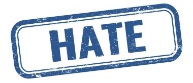 Mavi grungy vintage dikdörtgen damgalı nefret metni.