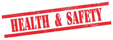 Kırmızı grungy dikdörtgen vintage damga üzerinde Sağlık & Güvenliği metni.