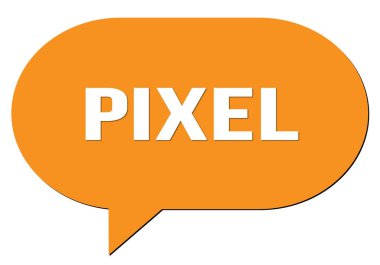 Turuncu bir konuşma kabarcığı puluyla yazılmış PIXEL metni