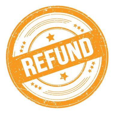 Turuncu yuvarlak grungy doku damgası üzerine REFUND metin.