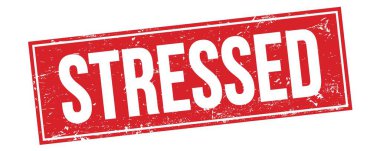 Kırmızı grungy dikdörtgen damga işareti üzerinde STRESED metin.