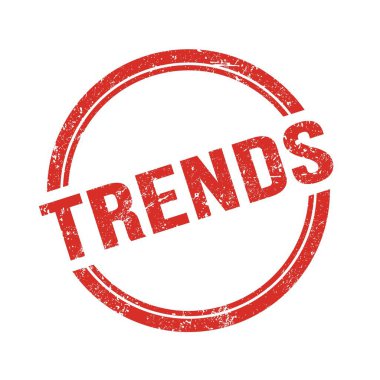 Kırmızı grungy vintage damgalı TRENDS metni.