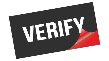 Siyah kırmızı etiket damgası üzerine yazılmış VERIFY metni.